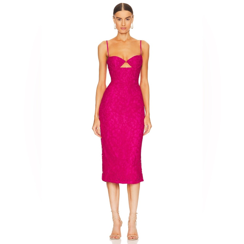 Bardot Ivanna Lace Midi Dress in Fuchsia
